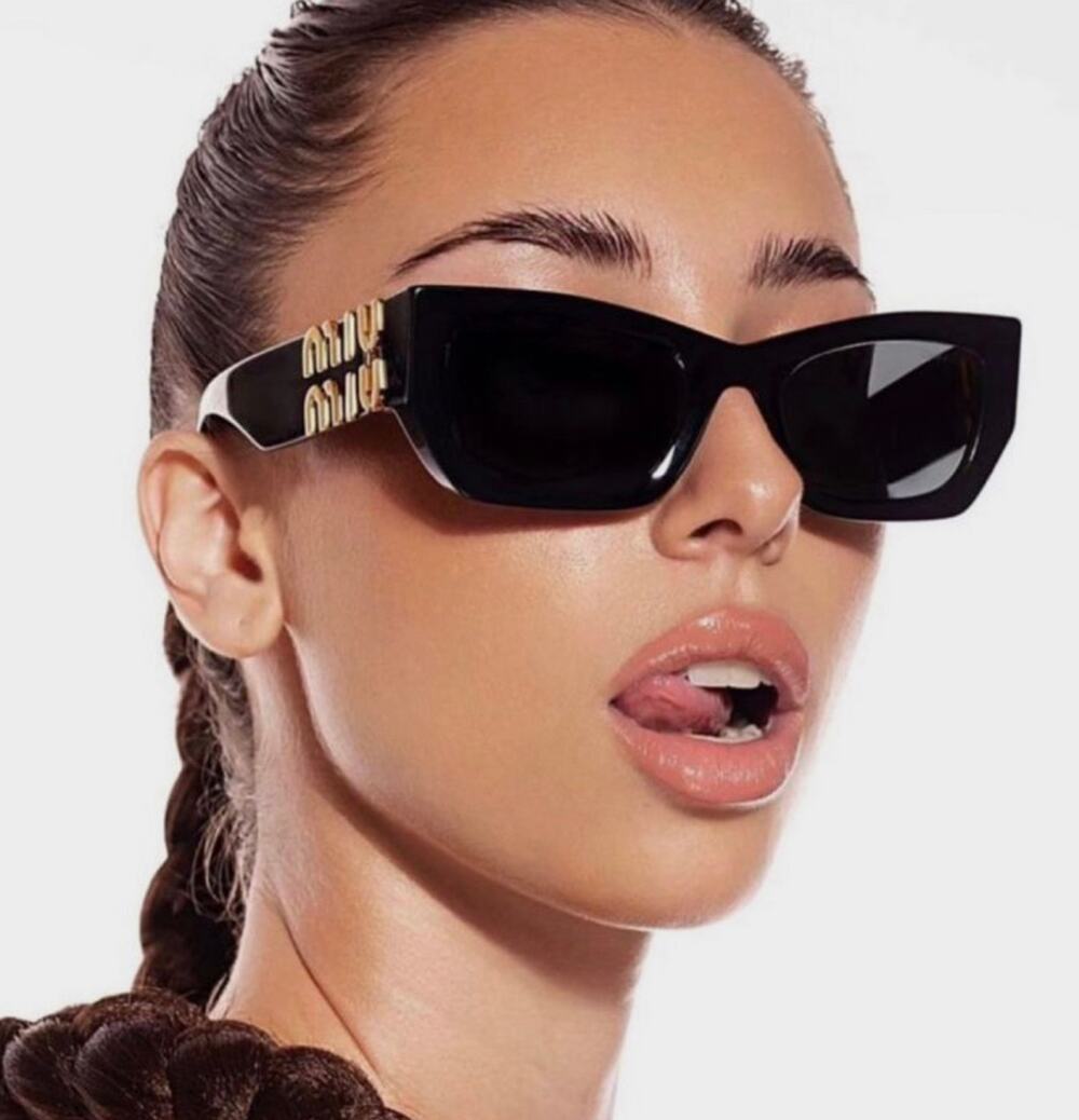 NEW Miu Miu MU09WS Black Gold Cat Eye Sunglasses